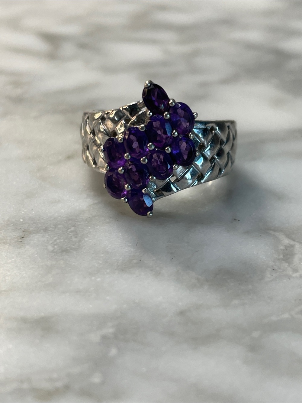 Sterling Silver Purple Amethyst Cluster Ring